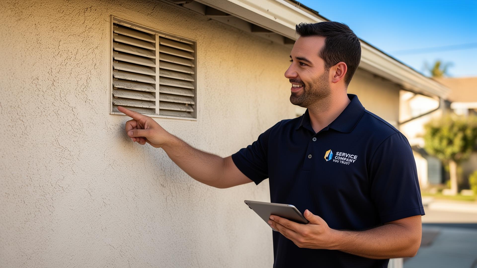 An EmberSafe Home™ technician inspecting a home's exterior.